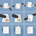 Vector agreement icon - hand signing contract set