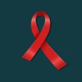 Vector aids red ribbon on the dark background. World AID`s day symbol in realistic style. 1 december. Stop aids symbol