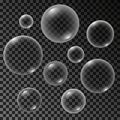 Vector air bubbles set isolated on dark transparent background. Royalty Free Stock Photo