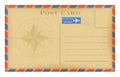 Vector air mail old postcard with compass . Grunge paper vintage post card. Royalty Free Stock Photo