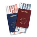 Vector airline passenger and baggage ( boarding pass ) tickets with barcode and international passport.