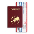 Vector airline passenger and baggage ( boarding pass ) tickets with barcode and international passport.