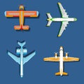 Vector airplane illustration plane top view and aircraft transportation travel way design journey speed plane aviation. Royalty Free Stock Photo