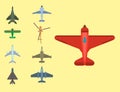 Vector airplane illustration top view and aircraft transportation travel way design journey object. Royalty Free Stock Photo