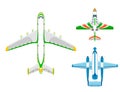 Vector airplane illustration top view and aircraft transportation travel way design journey speed aviation. Royalty Free Stock Photo