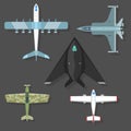 Vector airplane illustration top view and aircraft transportation travel way design journey object. Royalty Free Stock Photo