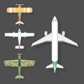 Vector airplane illustration top view and aircraft transportation travel way design journey object. Royalty Free Stock Photo