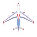 Vector airplane illustration top view and aircraft transportation travel way design journey speed aviation. Royalty Free Stock Photo