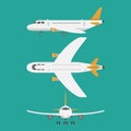 Vector airplane illustration top view and aircraft transportation travel way design journey transport. Royalty Free Stock Photo