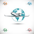 Vector airplane sign travel trip around the world