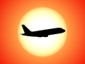 Vector airplane silhouette background sunset