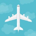 Vector airplane top view near clouds. Royalty Free Stock Photo