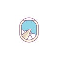 Vector airplane window porthole icon. Wing and clouds