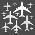 Vector airplanes icons top view vector illustration isolated on background. Travel by airport flight vacation transport