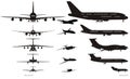Vector airplanes silhouettes set Royalty Free Stock Photo