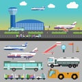 Vector airport illustration with airplane.