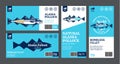 Vector Alaska pollock labels and pollock fish illustrations