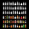 Vector Alcohol bottles line icons set. illustration drinks. Object for advertising and web isolated on black background