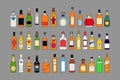 Vector Alcohol bottles line icons set. illustration drinks. Object for advertising and web isolated on grey background Royalty Free Stock Photo