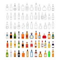 Vector Alcohol bottles line icons set. illustration drinks. Object for advertising and web isolated on white background