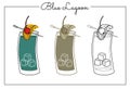 Vector alcohol drink line art illustration Blue Lagoon