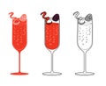 Vector alcohol drink line art illustration Kir Royale cocktail Royalty Free Stock Photo