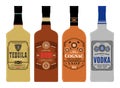 Vector alcoholic drinks labels on bottles