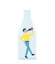 Vector of an alcoholic person a man drinking wine inside a bottle