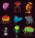 Vector aliens monsters set graphic mutant collection of colorful toy cute aliens monsters creature funny illustration