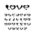 Vector alphabet font with ugly shape of a heart