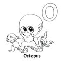 Vector alphabet letter O, coloring page. Octopus Royalty Free Stock Photo