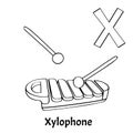 Vector alphabet letter X, coloring page. Xylophone Royalty Free Stock Photo