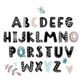 Vector alphabet scandinavian style. Kids poster with hand drawn letters, abc. Royalty Free Stock Photo