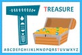 Vector alphabet on sea pirate's theme. Letter T. Treasure. Chest with gems Royalty Free Stock Photo