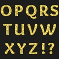 Vector alphabet with yellow diamonds letters. Luxury brilliant design with golden bright and diamond crystals.