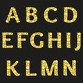 Vector alphabet with yellow diamonds letters. Luxury brilliant design with golden bright and diamond crystals.