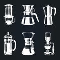 Vector alternative coffee brewing illustrations set. Hand sketched different coffee makers. Cafe,restaurant menu design.