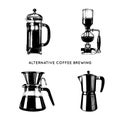 Vector alternative coffee brewing illustrations set. Hand sketched different coffee makers. Cafe,restaurant menu design.