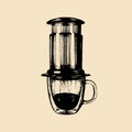 Vector alternative coffeemaker illustration. Hand sketched device for espresso brewing. Cafe, restaurant menu design.