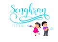 Vector illustration of Songkran festival, Thailand. Boy and girl enjoy splashing water Royalty Free Stock Photo