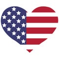 The vector heart with american flag colors