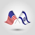 Vector american and israeli flags on silver sticks - symbol of united states of america and israel Royalty Free Stock Photo