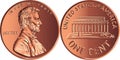 Vector American money gold coin one cent, penny