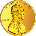 Vector American money gold coin one cent, penny