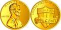 Vector American money gold coin one cent, penny Royalty Free Stock Photo