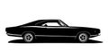 Vector american muscle car profile. Classic vehicle graphics design. Hot rod silhouette black and white. Royalty Free Stock Photo
