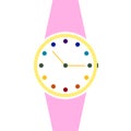 Vector analog clock on a wrist icon. Symbol of time management, chronometer with hour and minute arrow.