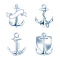 Vector anchor with rope and chain set illustration Royalty Free Stock Photo