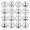 Vector Anchors. Anchor Silhouette Icon Set Isolated. Black and White Anchor with Outline. Anchor Design Template Royalty Free Stock Photo