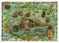 Vector ancient Caribbean Sea map with pirate ships and islands Royalty Free Stock Photo